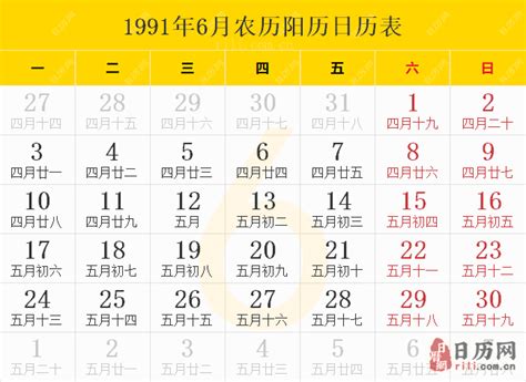 1991年5月31日|1991年日历表,1991年农历表（阴历阳历节日对照表）